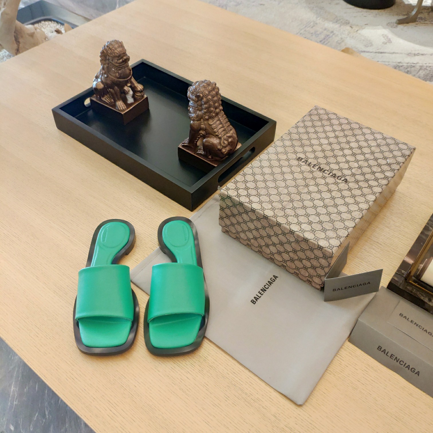 Balenciaga Logo Leather Slide Sandal - PerfectKickZ