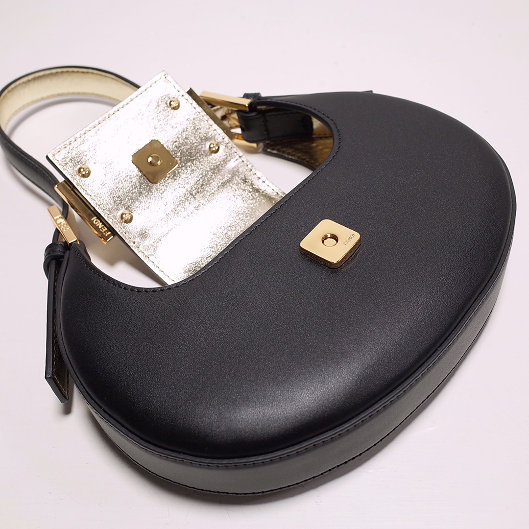 Fendi Cookie Black Leather Mini Handbag（22-17.5-4.5cm） - 