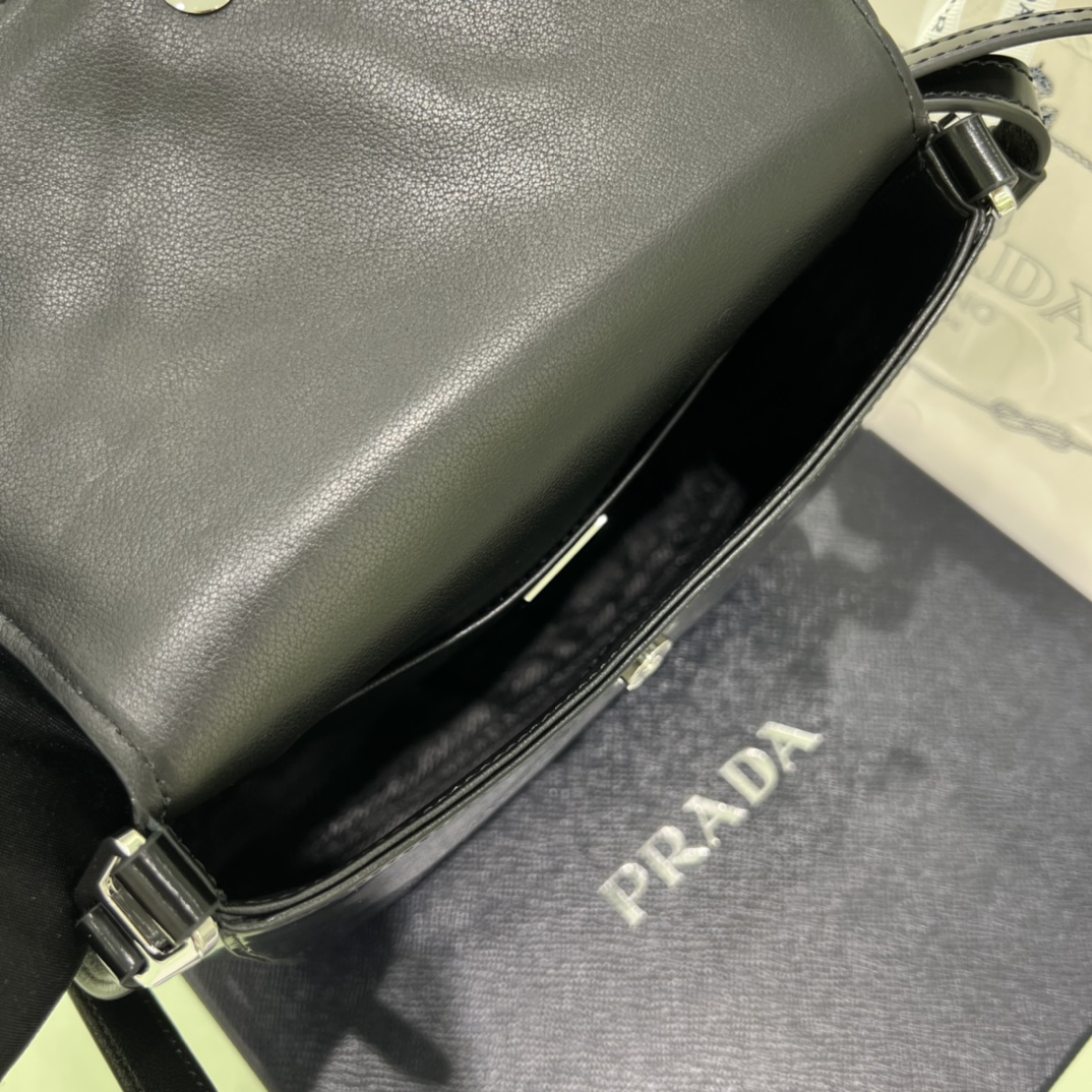 Prada Cleo Brushed Leather Shoulder Bag In Black(24-19-6cm)   1BD303 - PerfectKickZ