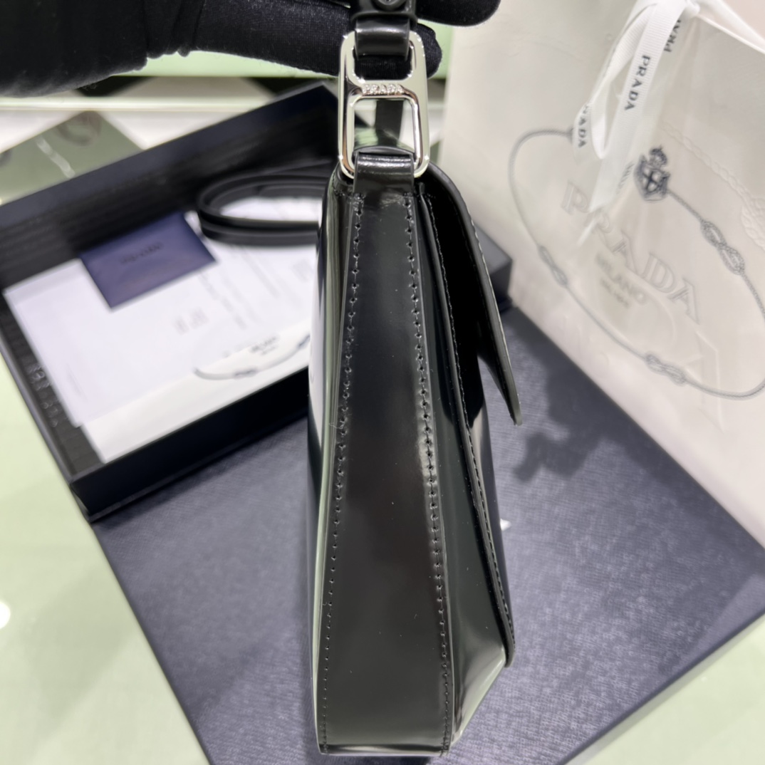 Prada Cleo Brushed Leather Shoulder Bag In Black(24-19-6cm)   1BD303 - PerfectKickZ
