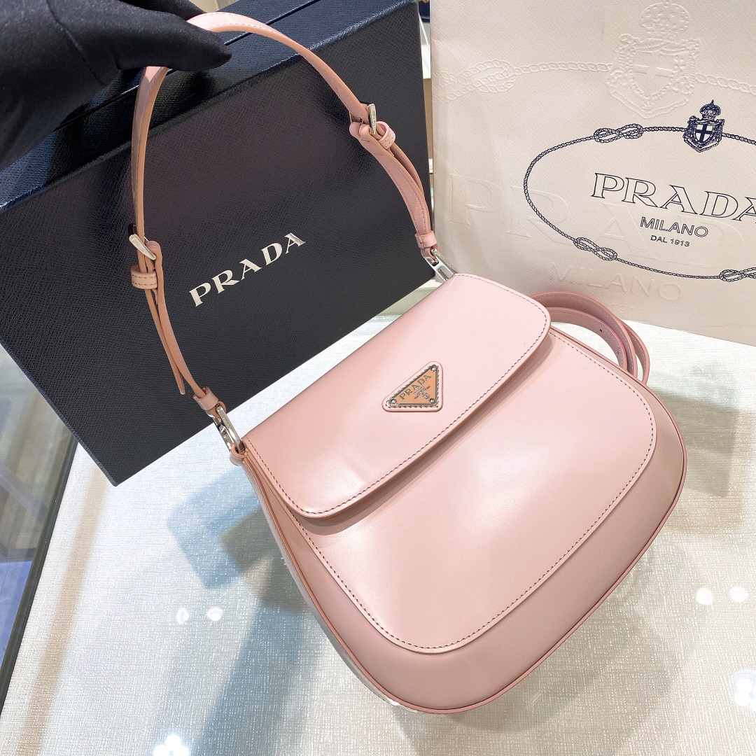 Prada Cleo Brushed Leather Shoulder Bag In Pink(24-19-6cm)   1BD303 - PerfectKickZ