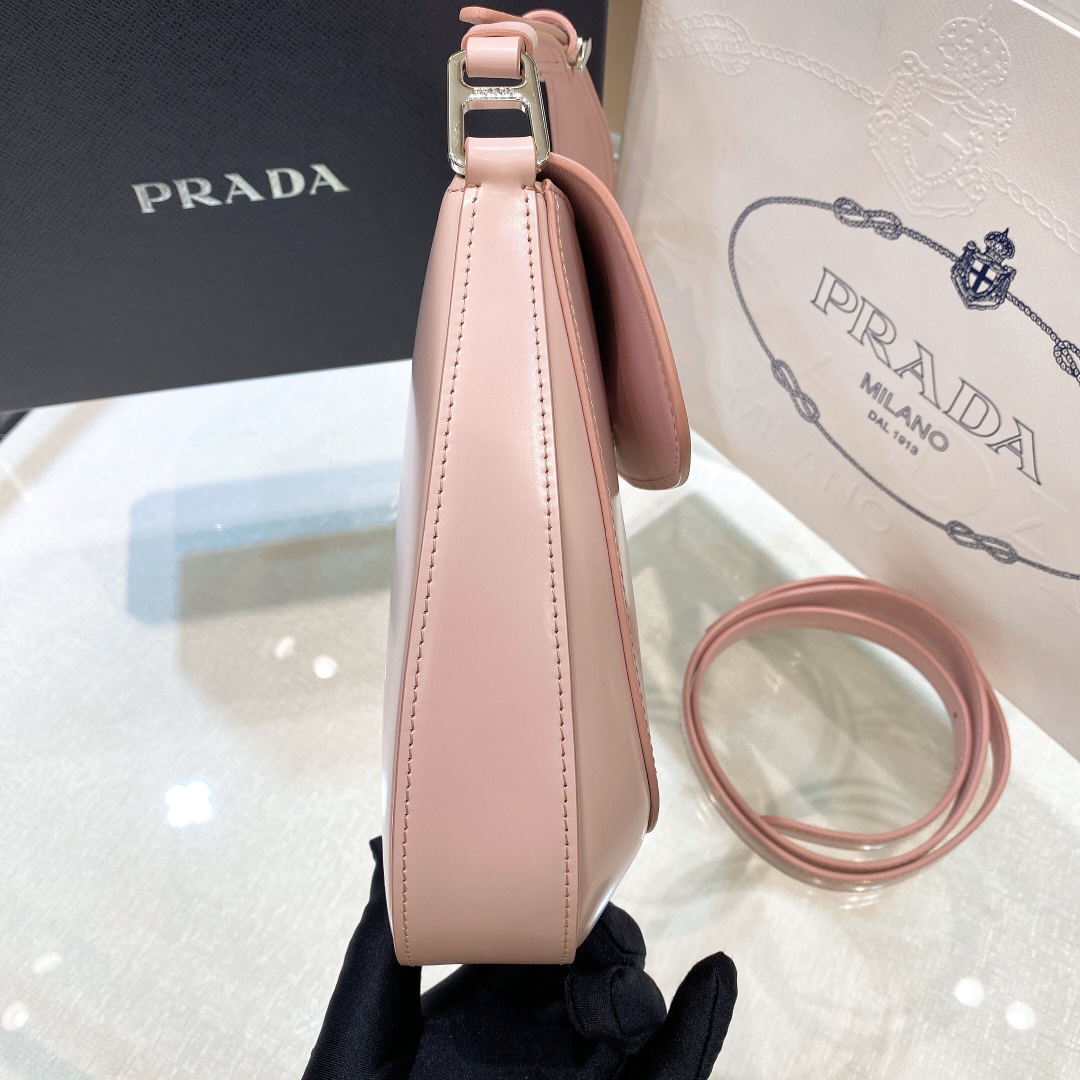 Prada Cleo Brushed Leather Shoulder Bag In Pink(24-19-6cm)   1BD303 - PerfectKickZ
