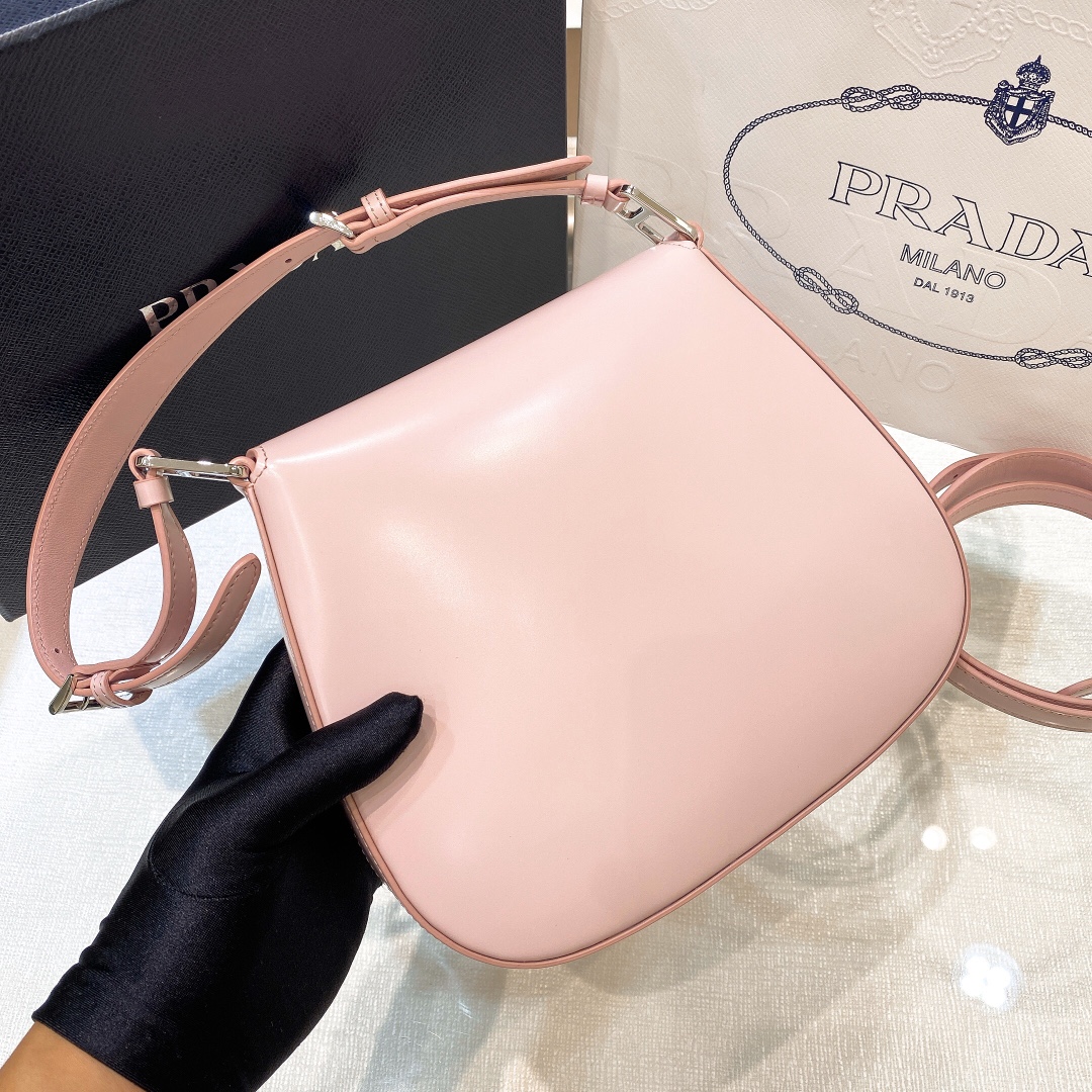 Prada Cleo Brushed Leather Shoulder Bag In Pink(24-19-6cm)   1BD303 - PerfectKickZ