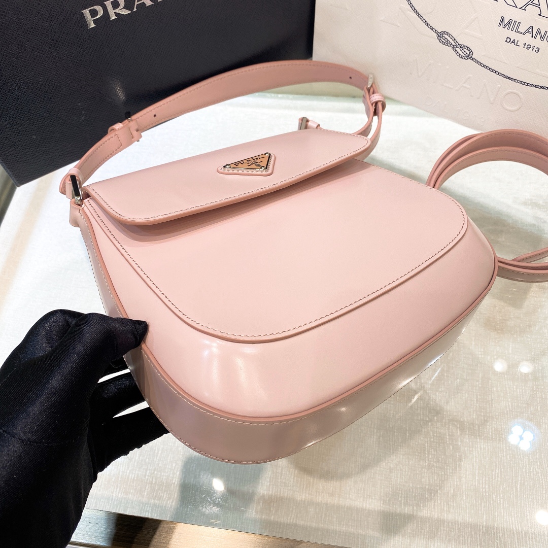 Prada Cleo Brushed Leather Shoulder Bag In Pink(24-19-6cm)   1BD303 - PerfectKickZ