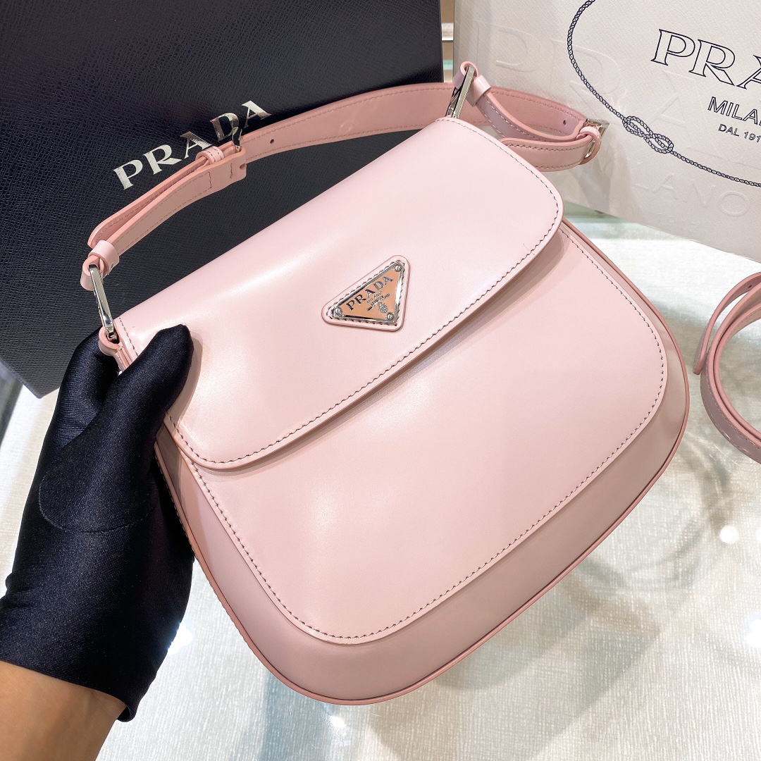 Prada Cleo Brushed Leather Shoulder Bag In Pink(24-19-6cm)   1BD303 - PerfectKickZ