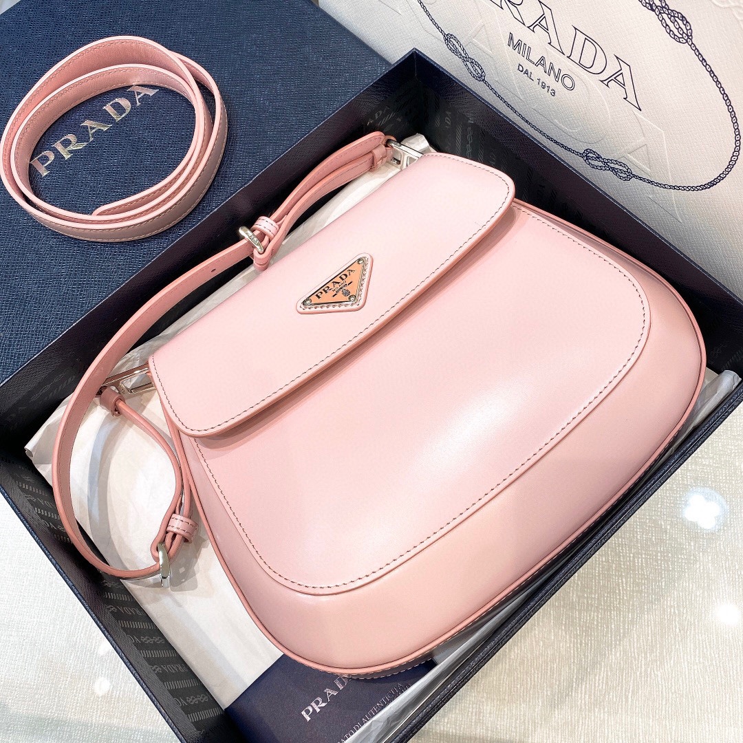 Prada Cleo Brushed Leather Shoulder Bag In Pink(24-19-6cm)   1BD303 - PerfectKickZ