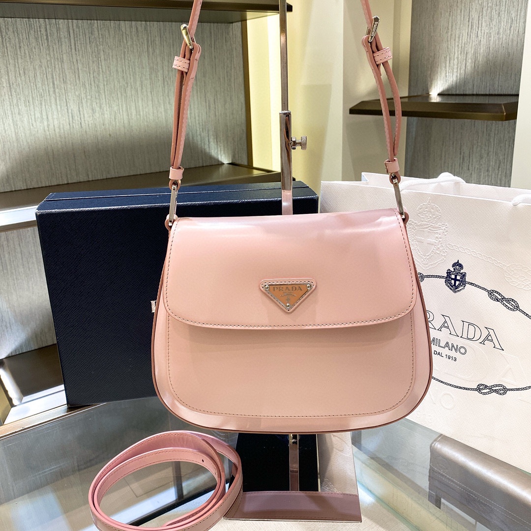 Prada Cleo Brushed Leather Shoulder Bag In Pink(24-19-6cm)   1BD303 - PerfectKickZ