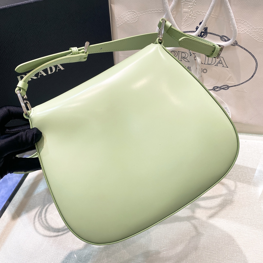 Prada Cleo Brushed Leather Shoulder Bag In Green(24-19-6cm)   1BD303 - PerfectKickZ