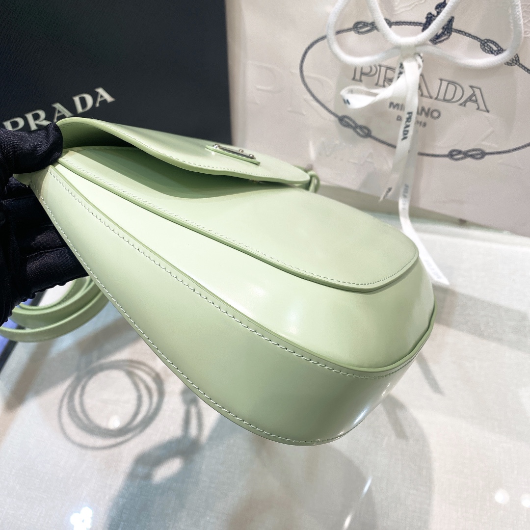 Prada Cleo Brushed Leather Shoulder Bag In Green(24-19-6cm)   1BD303 - PerfectKickZ