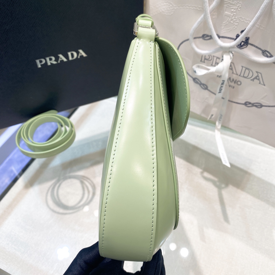Prada Cleo Brushed Leather Shoulder Bag In Green(24-19-6cm)   1BD303 - PerfectKickZ