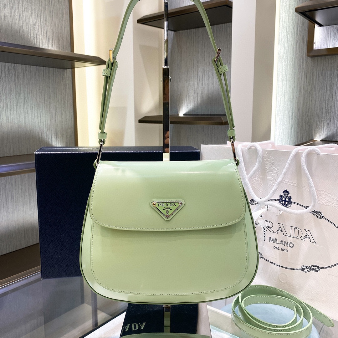 Prada Cleo Brushed Leather Shoulder Bag In Green(24-19-6cm)   1BD303 - PerfectKickZ