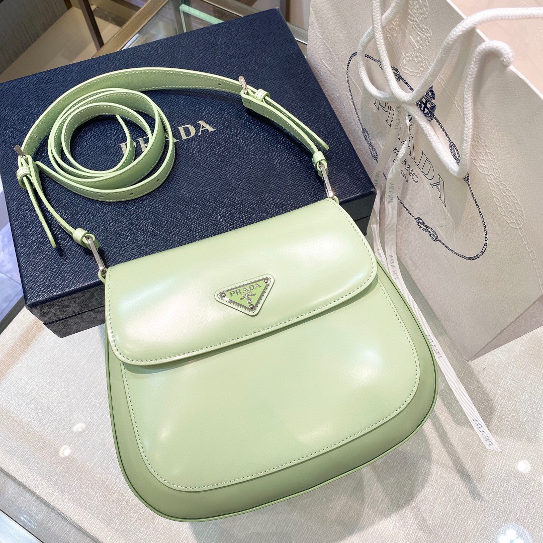 Prada Cleo Brushed Leather Shoulder Bag In Green(24-19-6cm)   1BD303 - PerfectKickZ