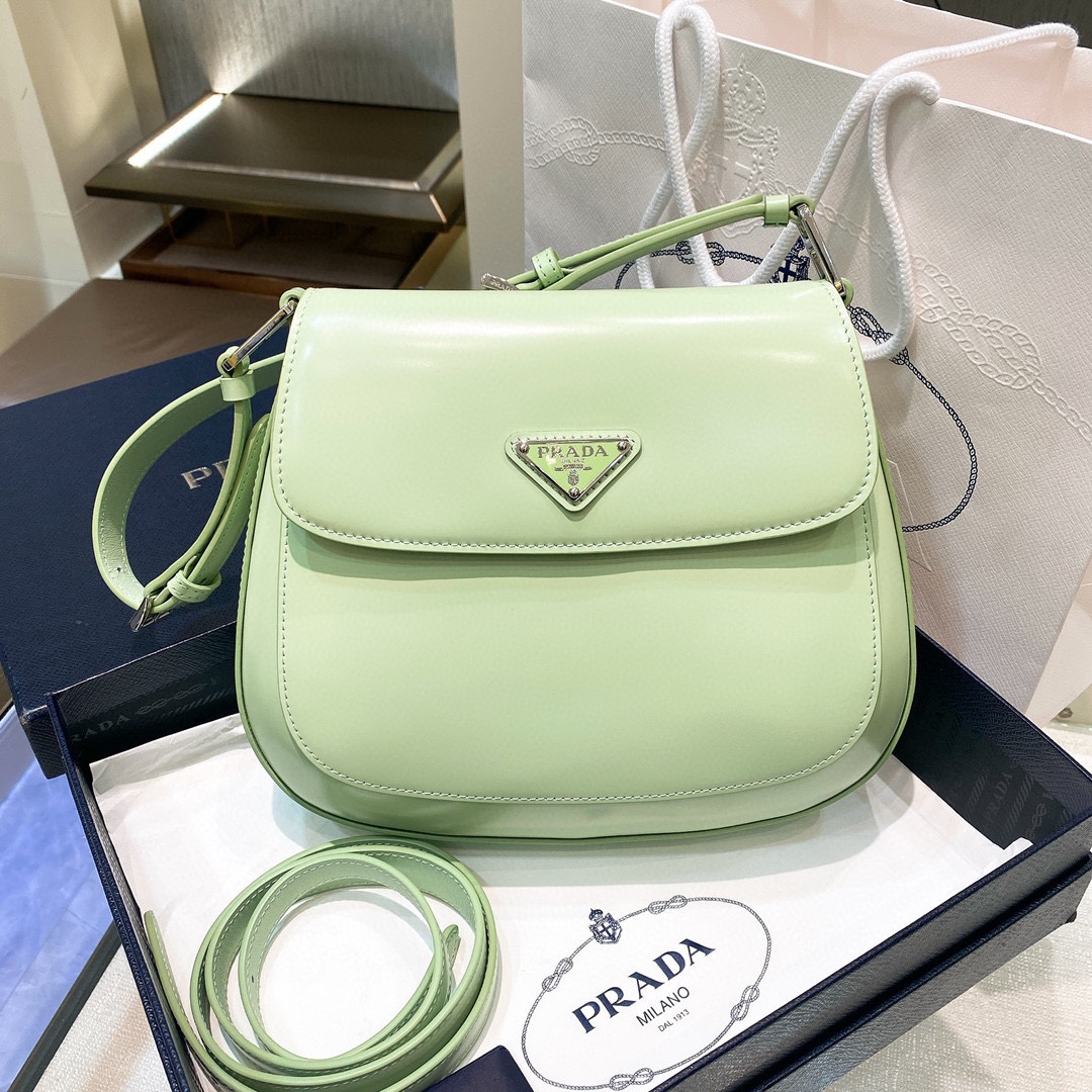 Prada Cleo Brushed Leather Shoulder Bag In Green(24-19-6cm)   1BD303 - PerfectKickZ