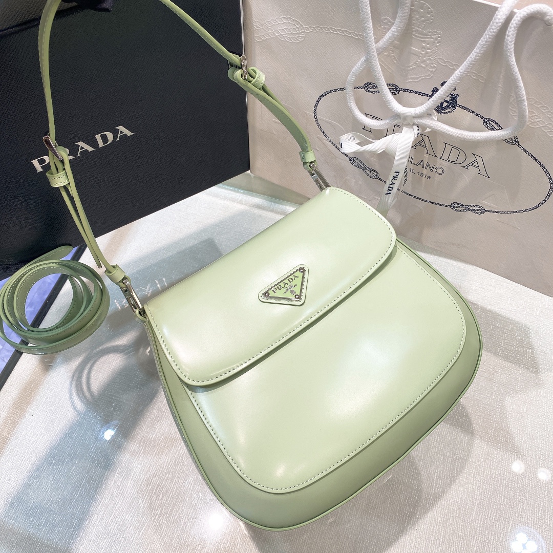 Prada Cleo Brushed Leather Shoulder Bag In Green(24-19-6cm)   1BD303 - PerfectKickZ