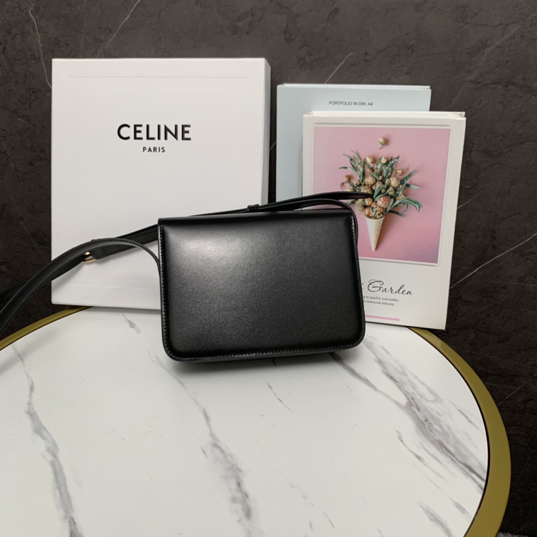 Celine Teen Bag Cuir Triomphe In Shiny Calfskin Black(18.5-14-8cm) - 