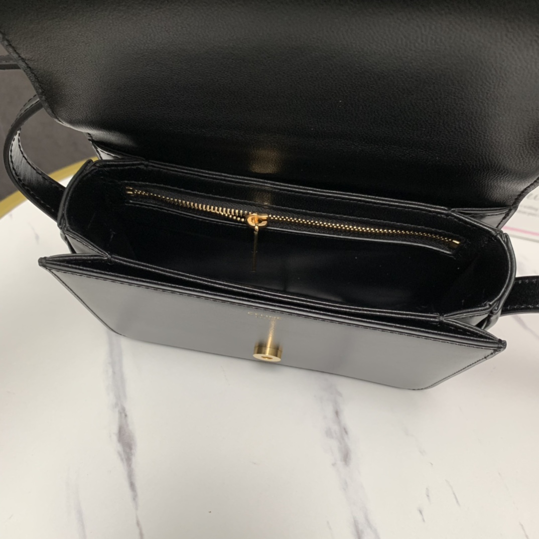 Celine Teen Bag Cuir Triomphe In Shiny Calfskin Black(18.5-14-8cm) - 