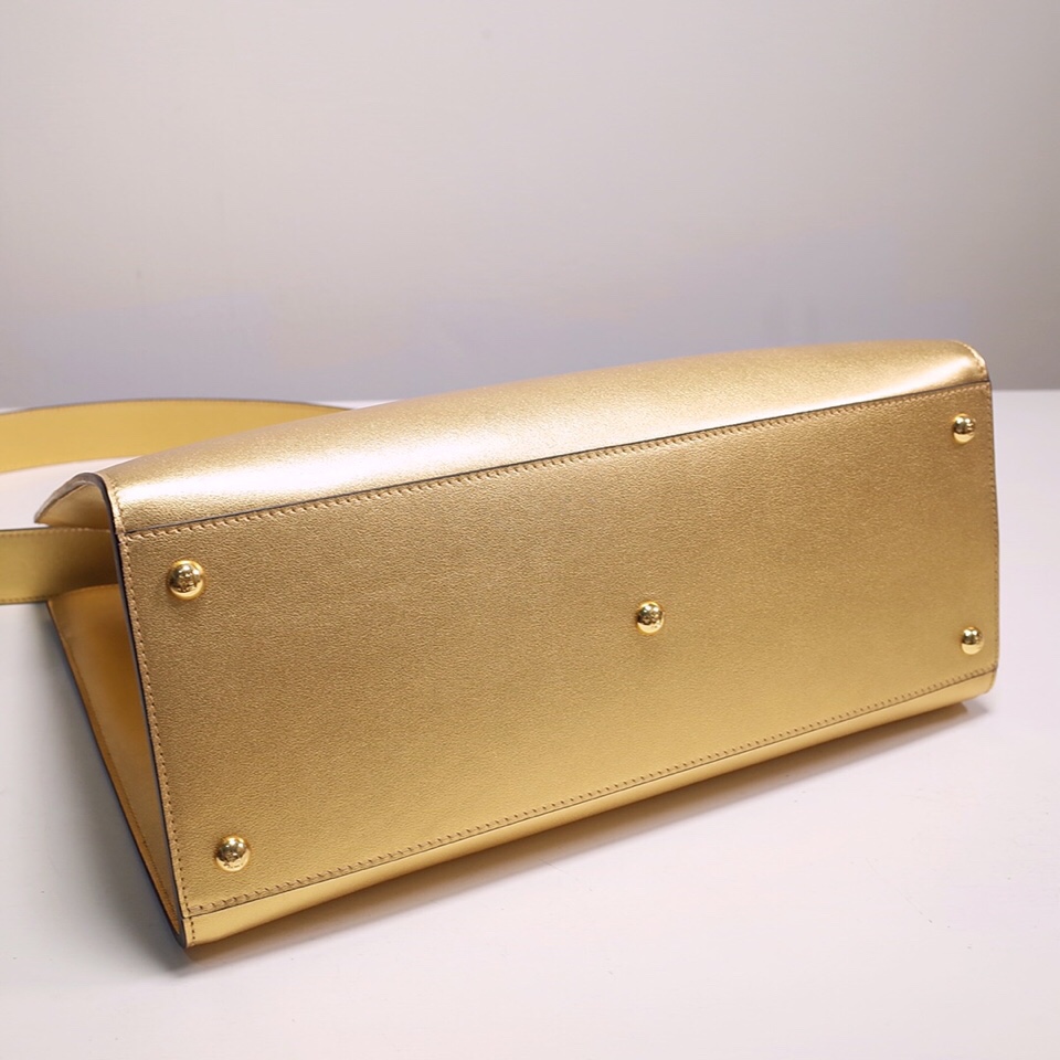 Fendi Sunshine Medium Shopper Bag In Gold Laminated Leather (35-31-17cm)  8BH386 - PerfectKickZ
