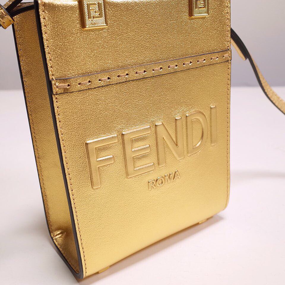 Fendi Mini Sunshine Shopper Bag In Gold Laminated Leather (13-18-6.5CM) - PerfectKickZ