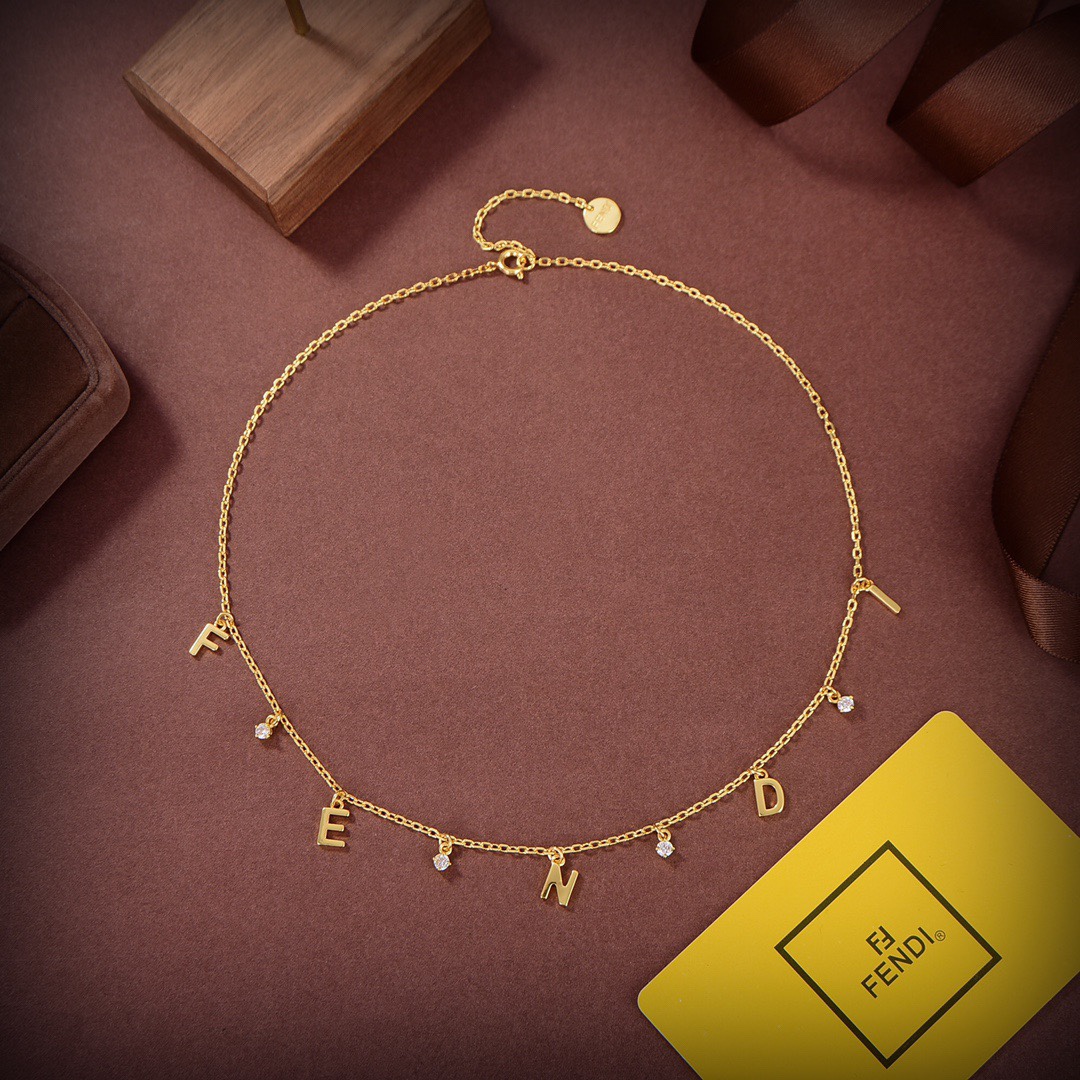 Fendi Signature Gold-Coloured Necklace - PerfectKickZ