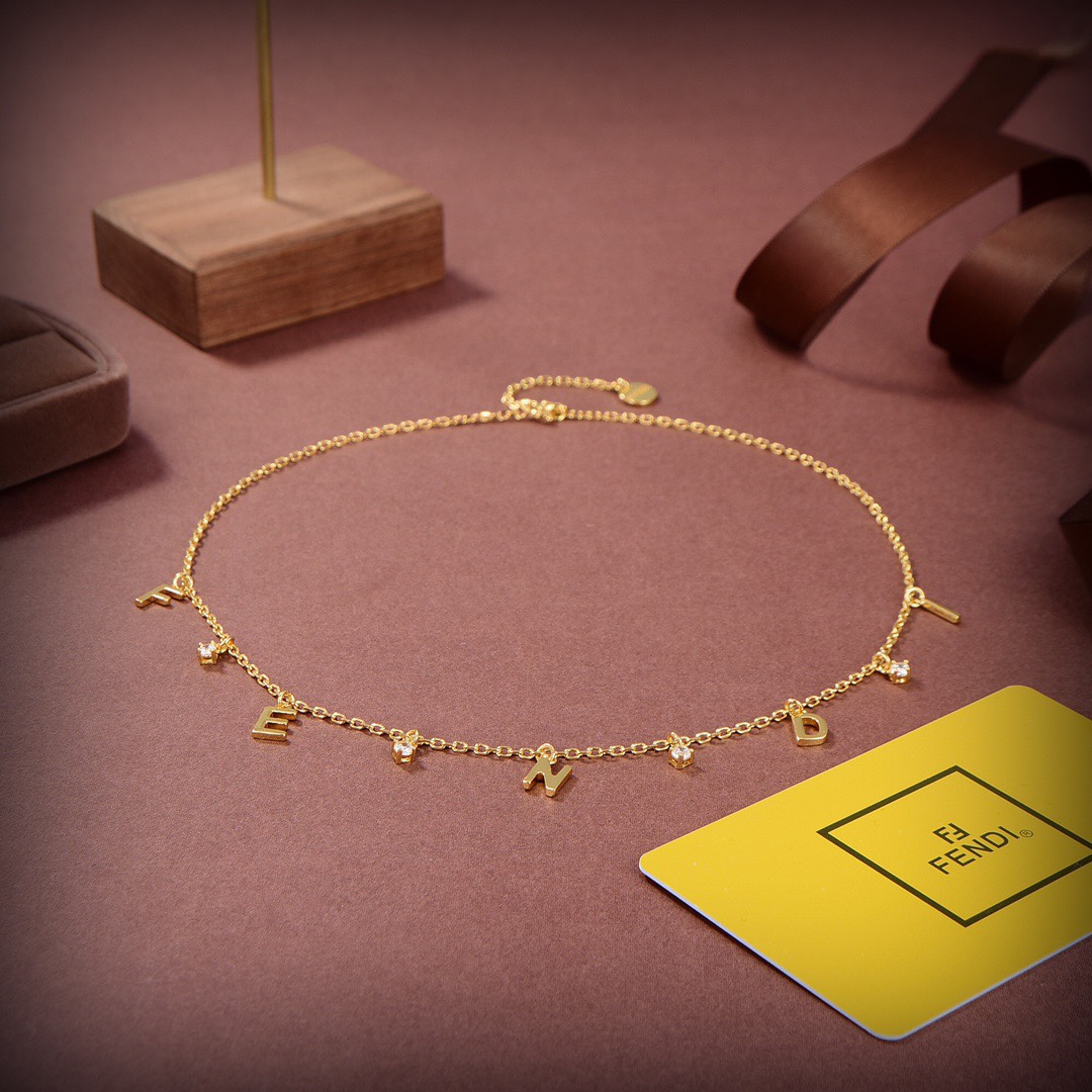 Fendi Signature Gold-Coloured Necklace - PerfectKickZ