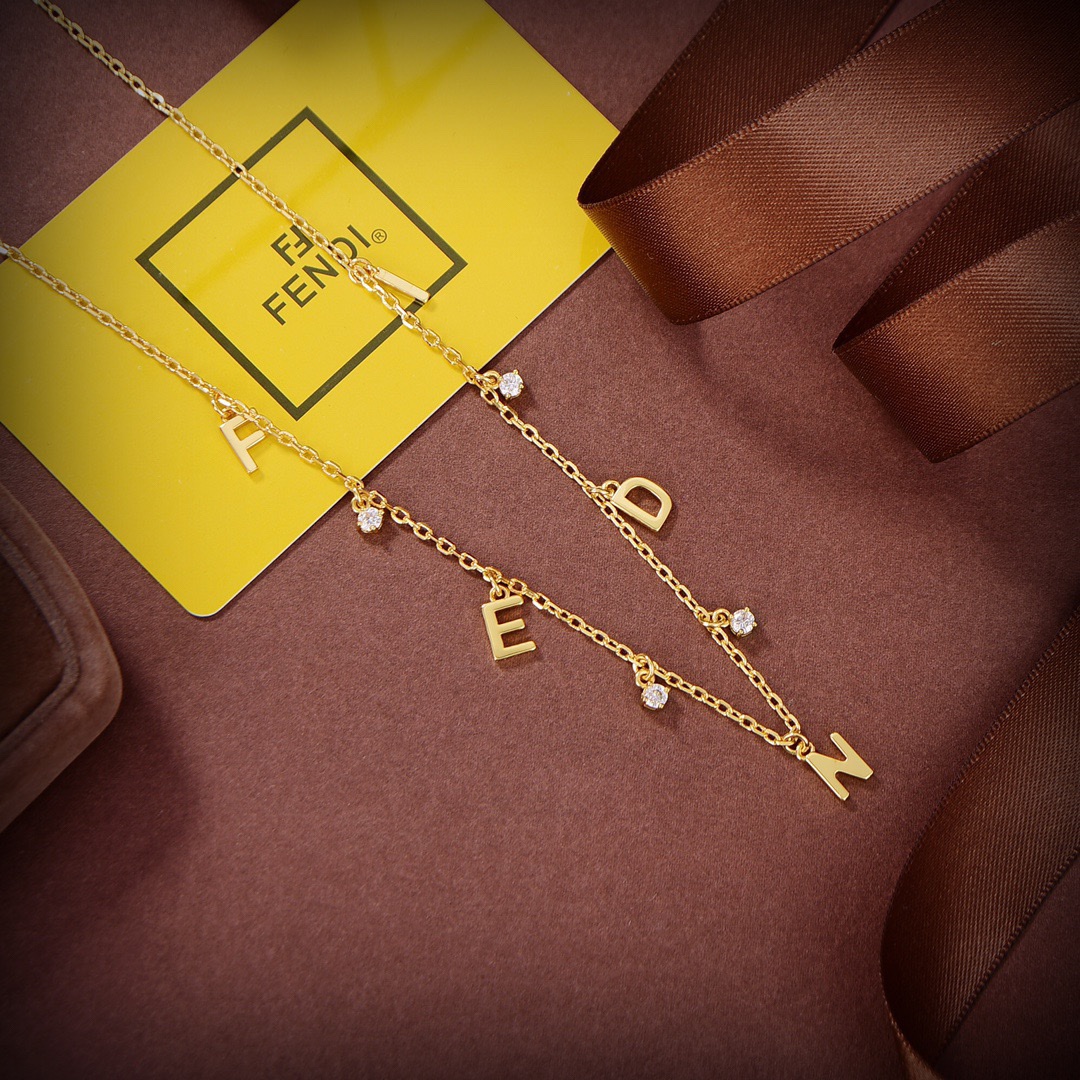 Fendi Signature Gold-Coloured Necklace - PerfectKickZ