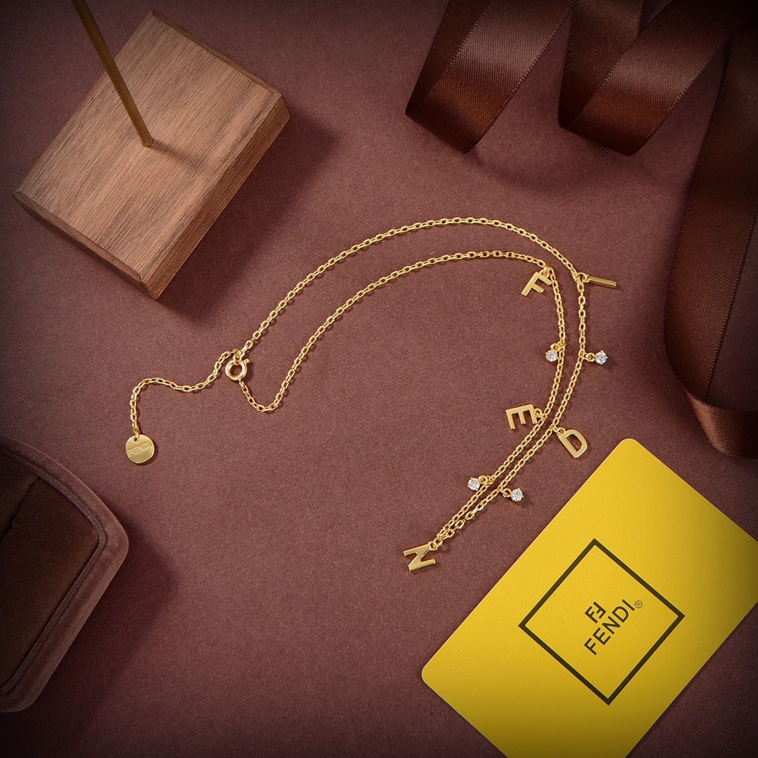 Fendi Signature Gold-Coloured Necklace - PerfectKickZ