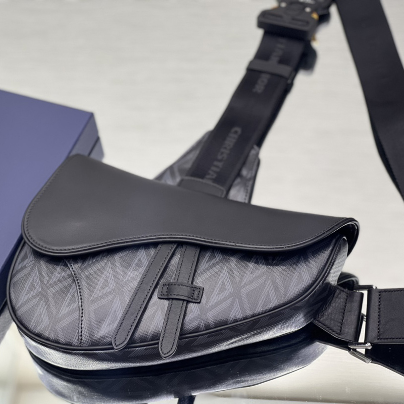 Dior Black CD Diamond Canvas And Smooth Calfskin Saddle Bag(26-19-4.5cm) 1ADPO093 - PerfectKickZ