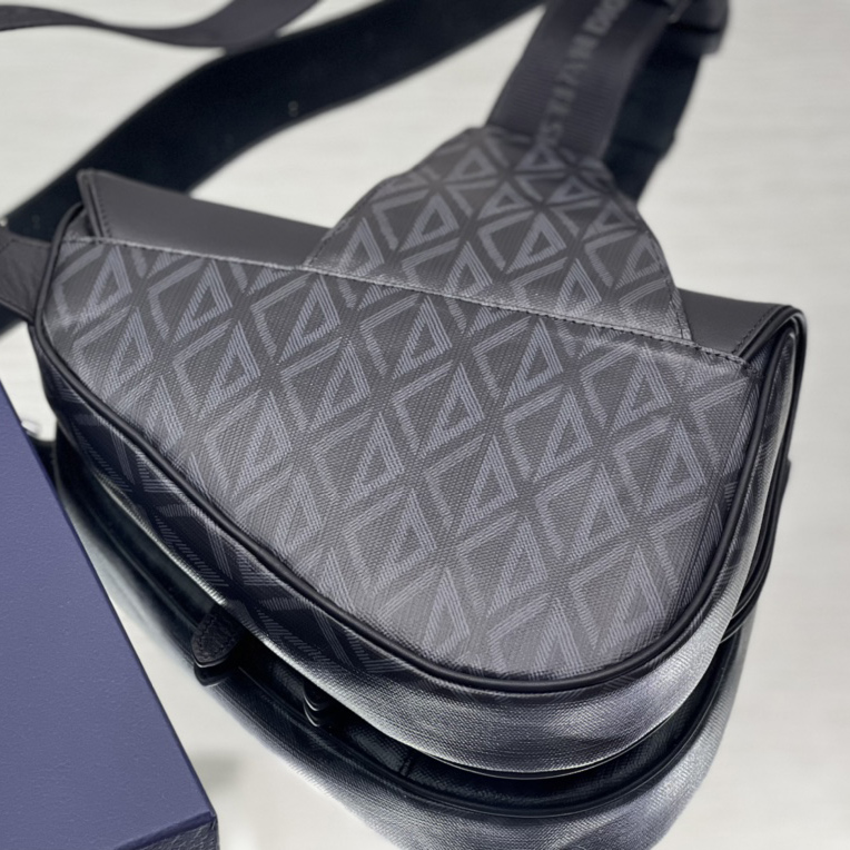 Dior Black CD Diamond Canvas And Smooth Calfskin Saddle Bag(26-19-4.5cm) 1ADPO093 - PerfectKickZ