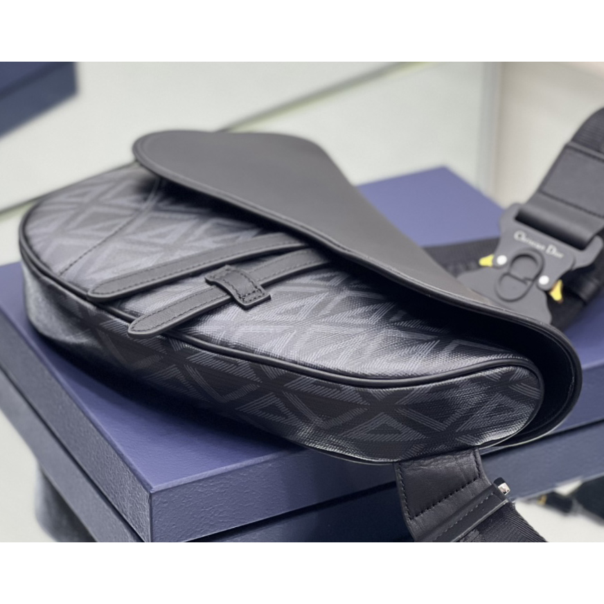 Dior Black CD Diamond Canvas And Smooth Calfskin Saddle Bag(26-19-4.5cm) 1ADPO093 - PerfectKickZ