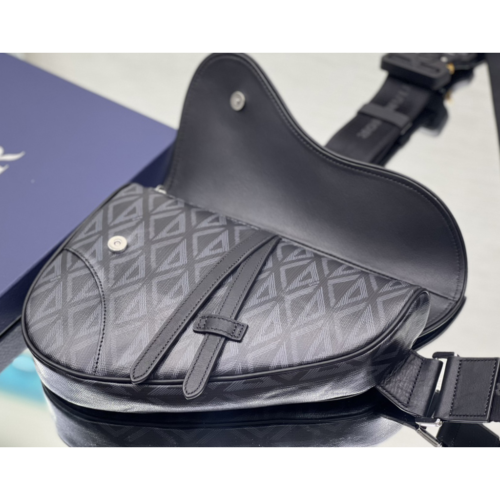 Dior Black CD Diamond Canvas And Smooth Calfskin Saddle Bag(26-19-4.5cm) 1ADPO093 - PerfectKickZ