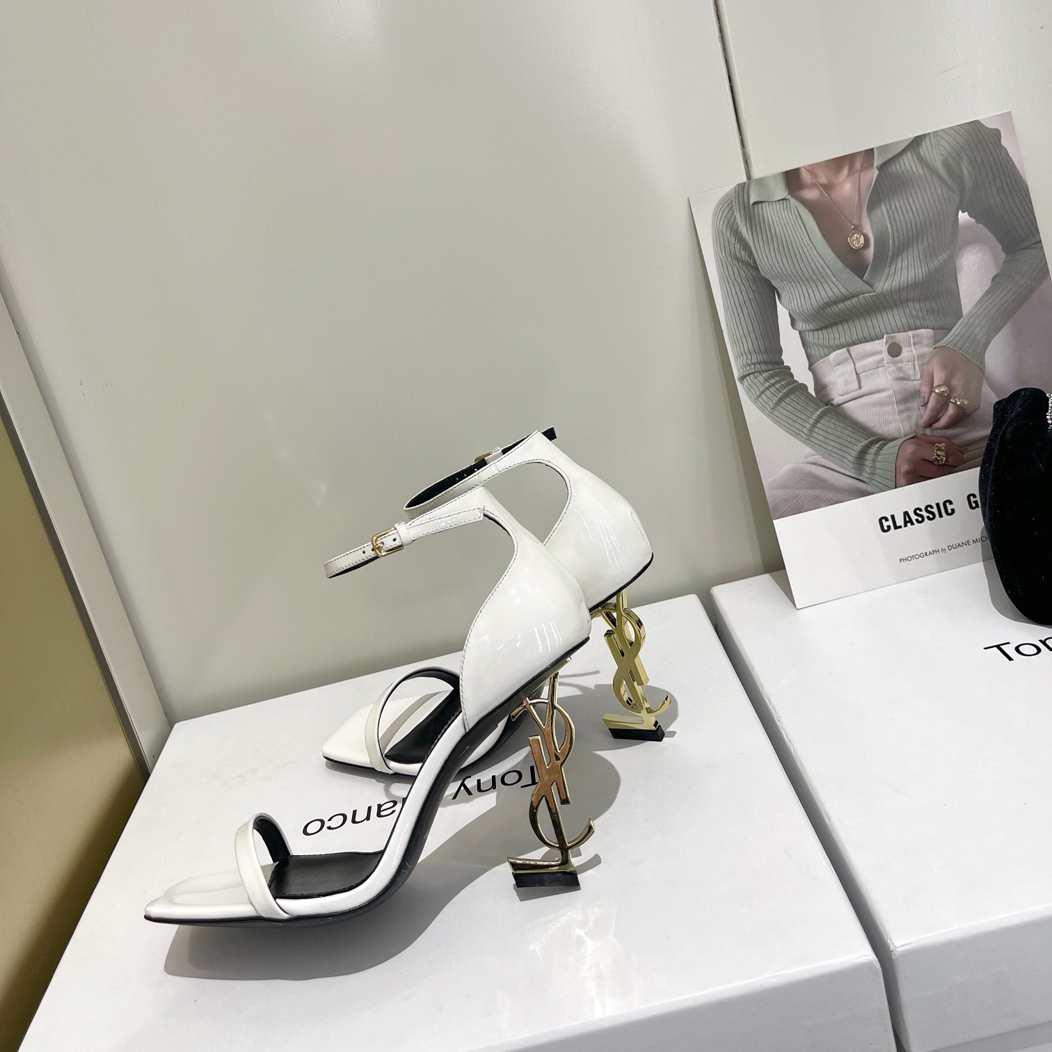 Saint Laurent Opyum Sandals In Patent Leather With Gold-Tone Heel— Heel Higth 90mm - PerfectKickZ