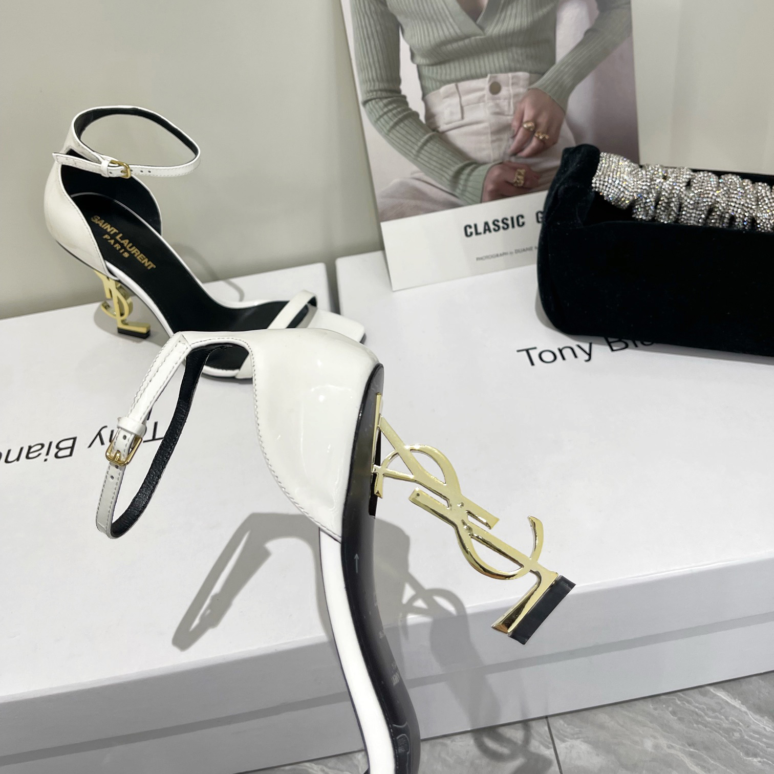 Saint Laurent Opyum Sandals In Patent Leather With Gold-Tone Heel— Heel Higth 90mm - PerfectKickZ