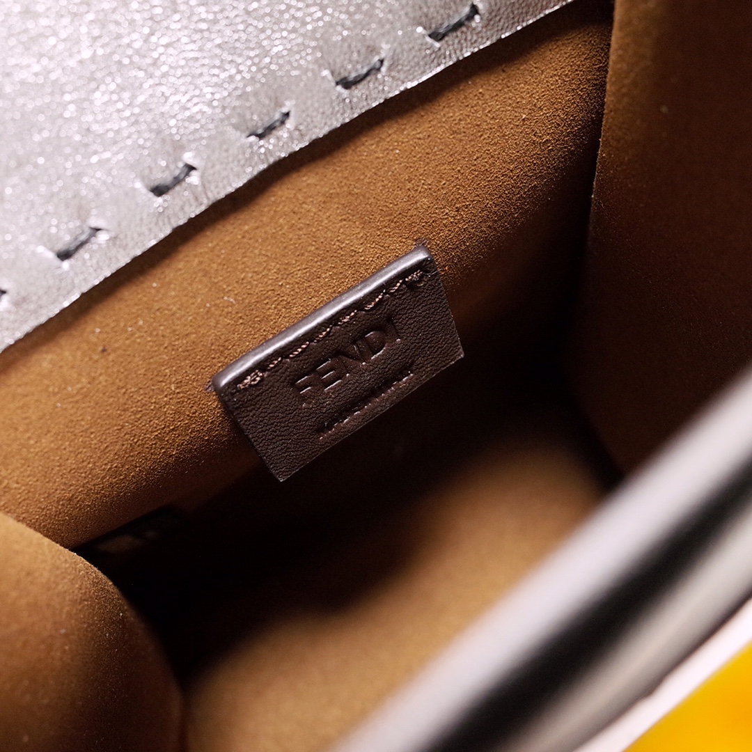 Fendi Mini Sunshine Shopper Bag In Silver Laminated Leather (13-18-6.5CM) - PerfectKickZ