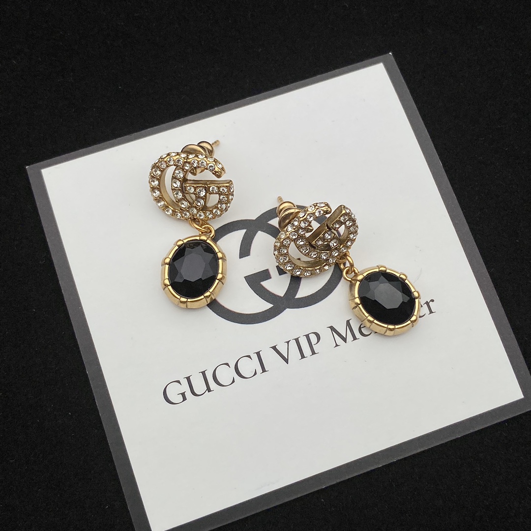 Gucci  Double G Earrings With Black Crystals - PerfectKickZ