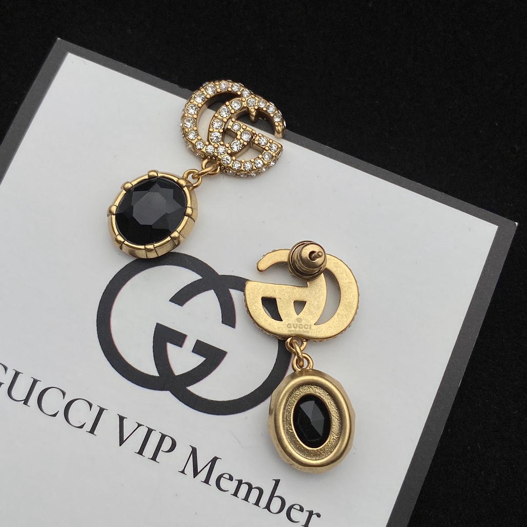 Gucci  Double G Earrings With Black Crystals - PerfectKickZ