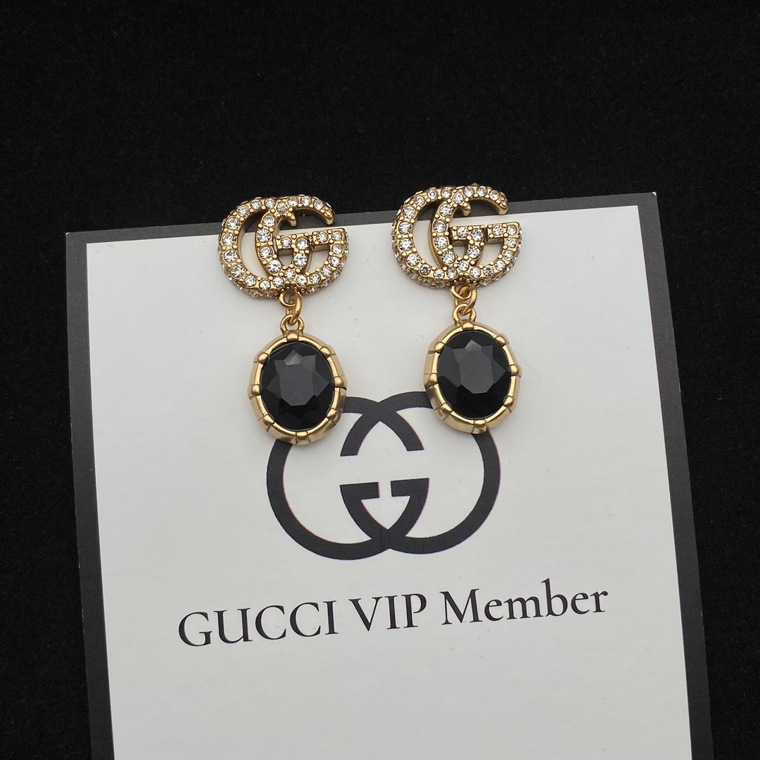 Gucci  Double G Earrings With Black Crystals - PerfectKickZ