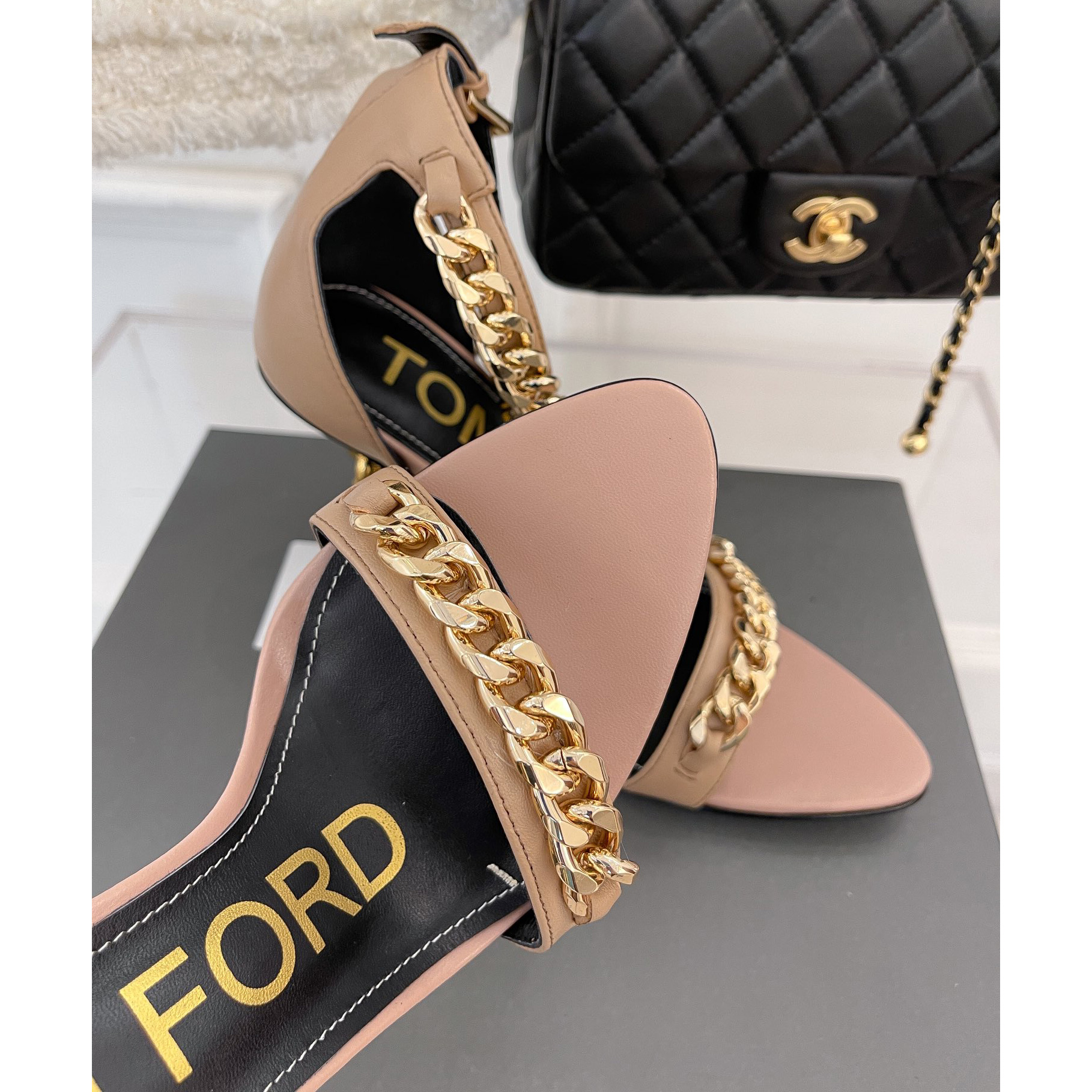 Tom Ford Chain-Trimmed Leather Sandals With Heel Height Of 10.5cm - PerfectKickZ