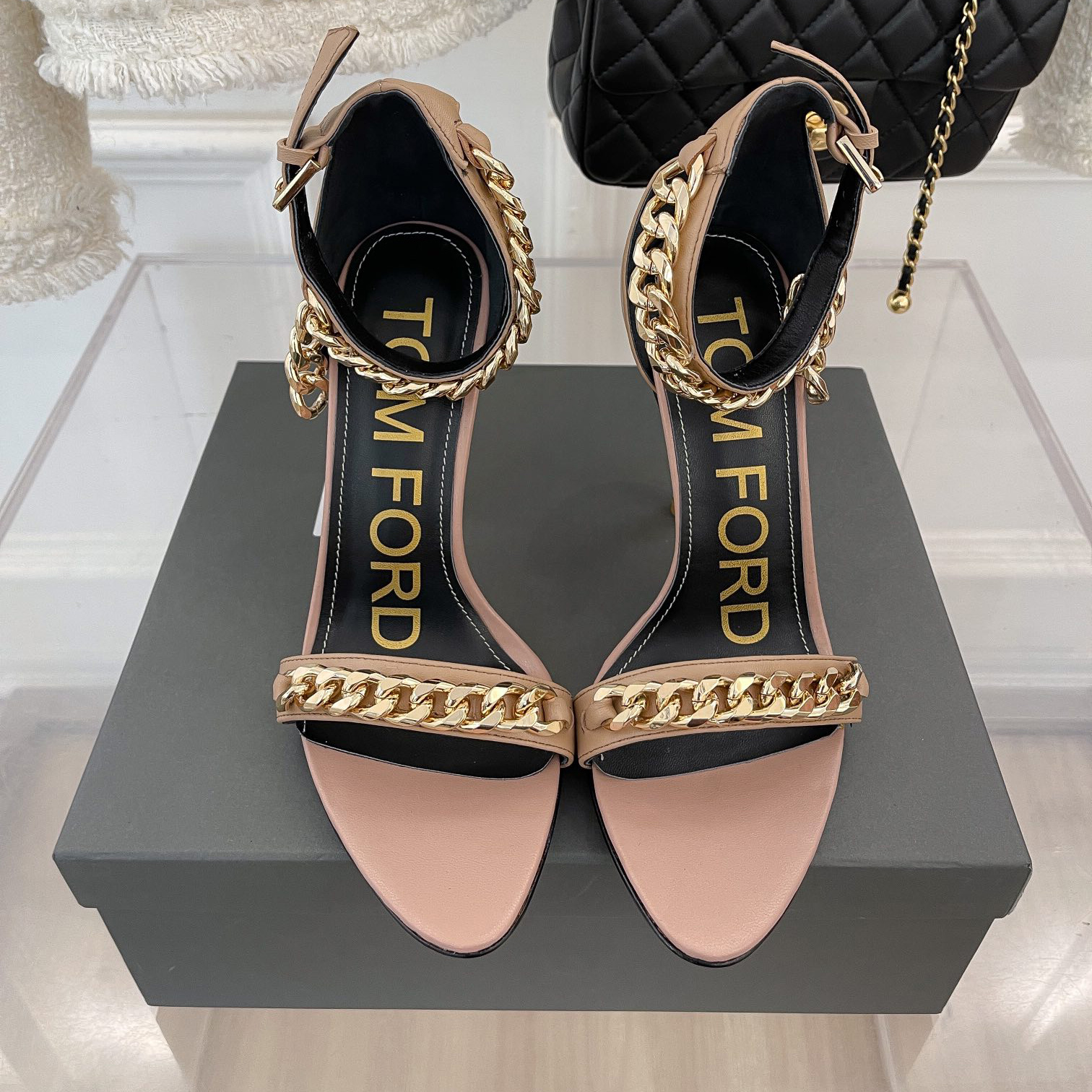 Tom Ford Chain-Trimmed Leather Sandals With Heel Height Of 10.5cm - PerfectKickZ