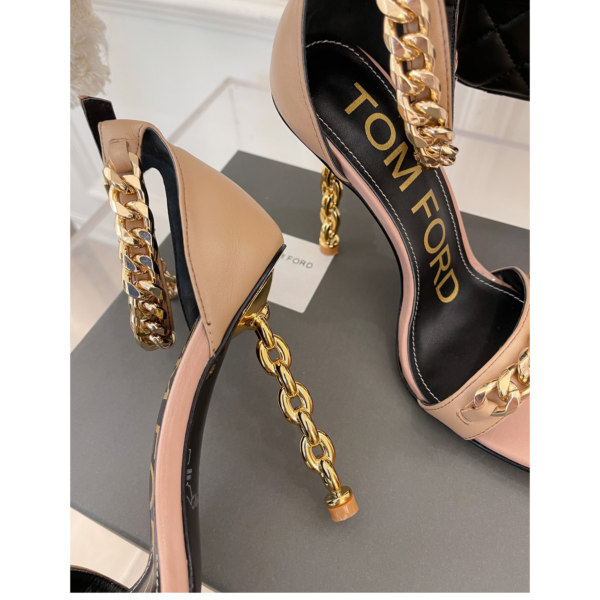 Tom Ford Chain-Trimmed Leather Sandals With Heel Height Of 10.5cm - PerfectKickZ