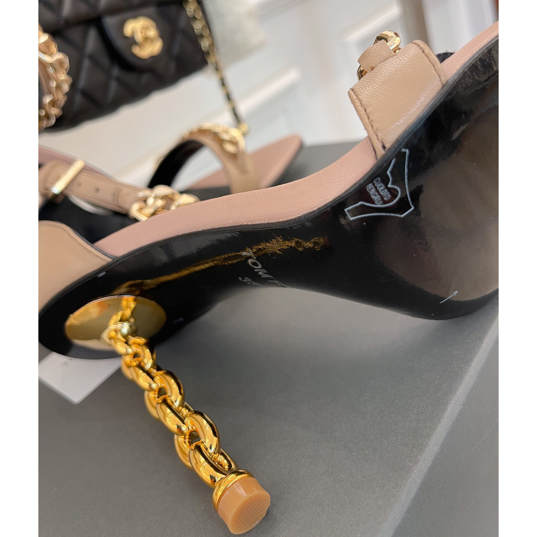 Tom Ford Chain-Trimmed Leather Sandals With Heel Height Of 10.5cm - PerfectKickZ