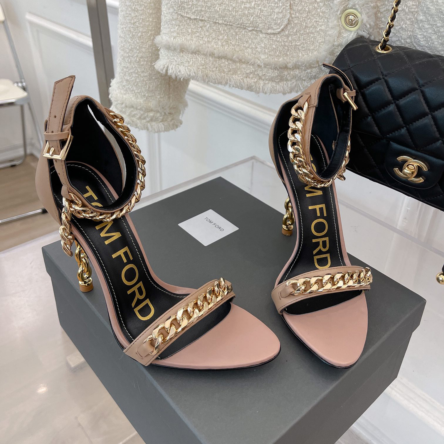 Tom Ford Chain-Trimmed Leather Sandals With Heel Height Of 10.5cm - PerfectKickZ