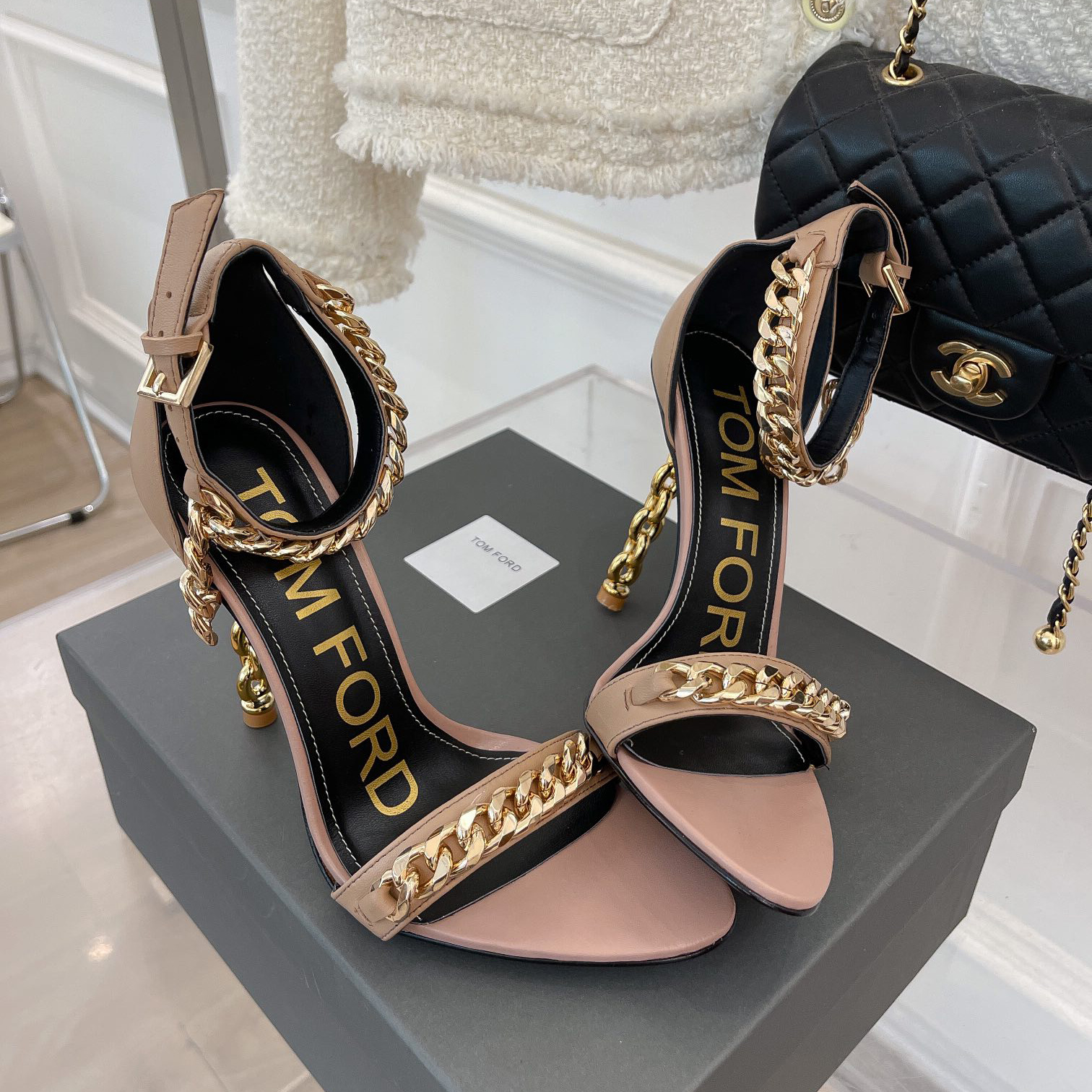 Tom Ford Chain-Trimmed Leather Sandals With Heel Height Of 10.5cm - PerfectKickZ