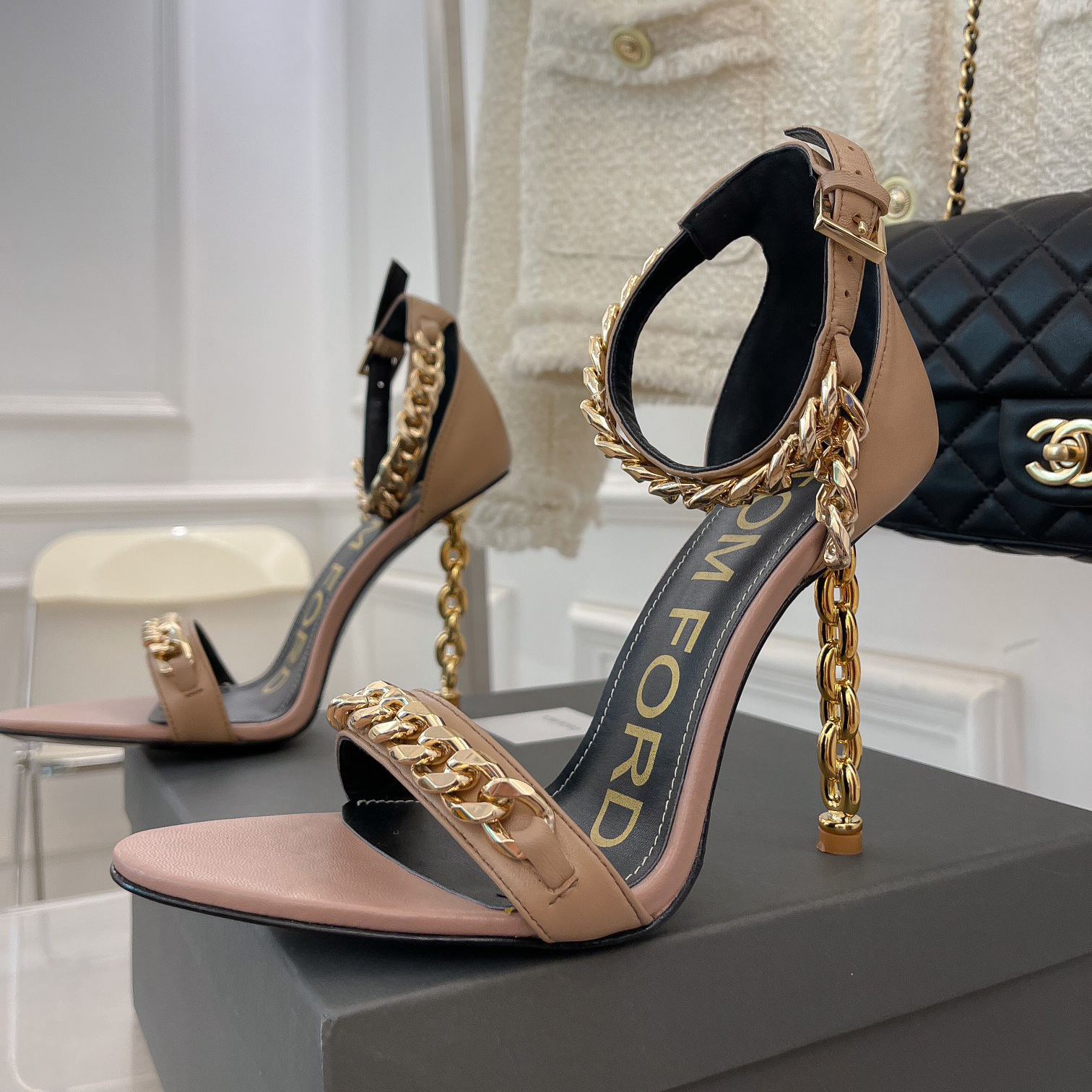 Tom Ford Chain-Trimmed Leather Sandals With Heel Height Of 10.5cm - PerfectKickZ