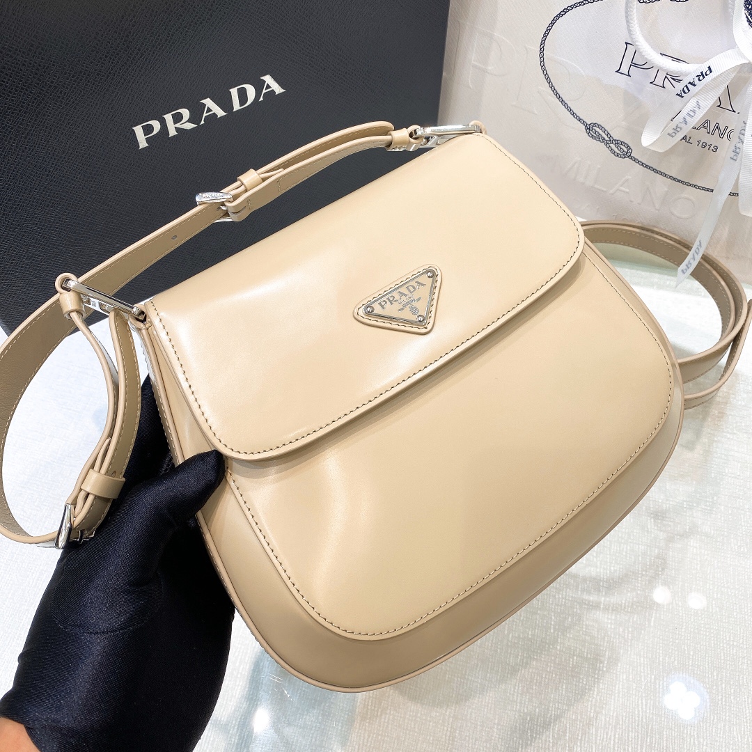 Prada Cleo Brushed Leather Shoulder Bag In Apricot(24-19-6cm)   1BD303 - PerfectKickZ
