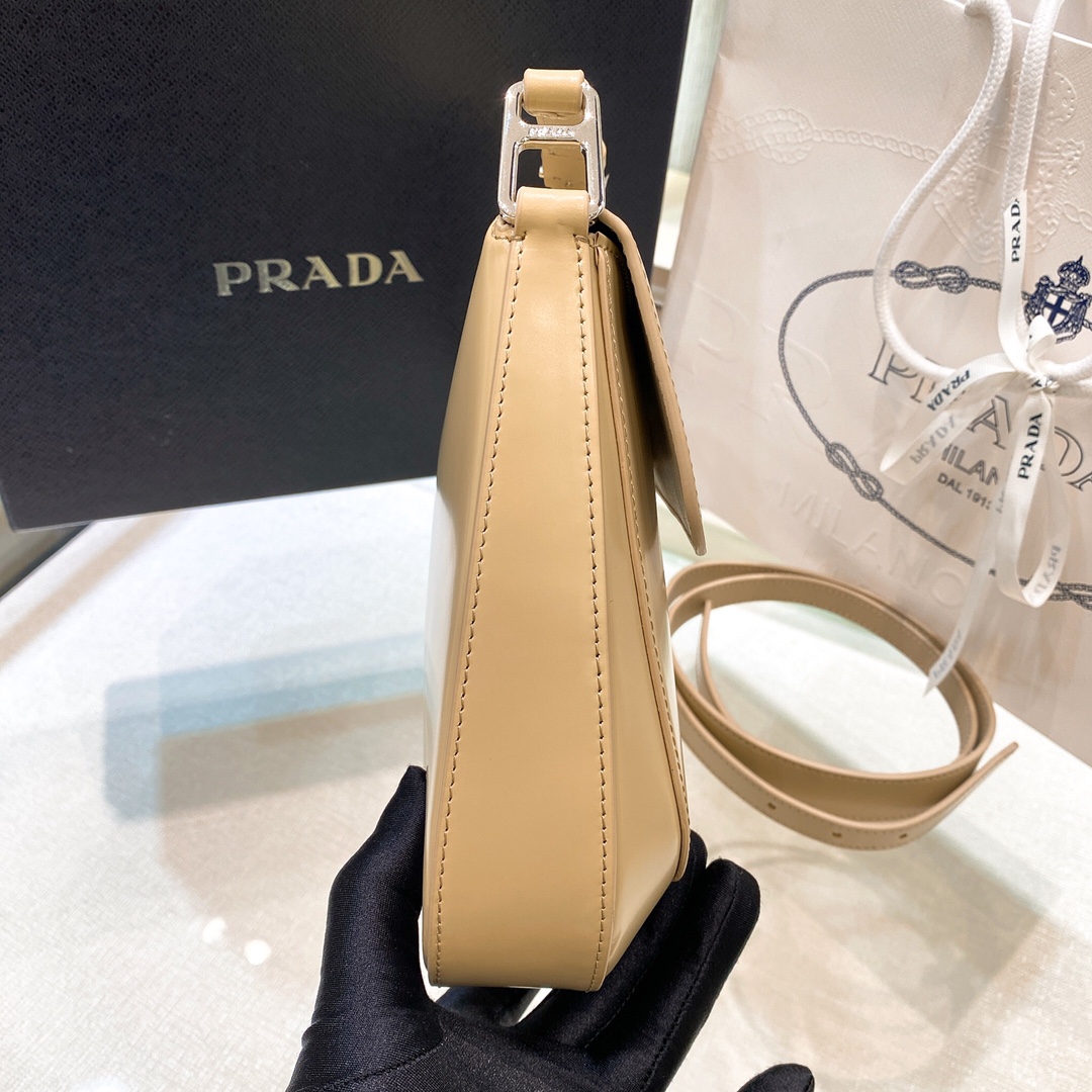 Prada Cleo Brushed Leather Shoulder Bag In Apricot(24-19-6cm)   1BD303 - PerfectKickZ