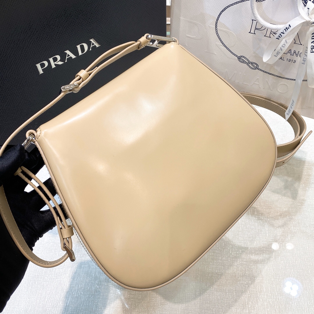 Prada Cleo Brushed Leather Shoulder Bag In Apricot(24-19-6cm)   1BD303 - PerfectKickZ