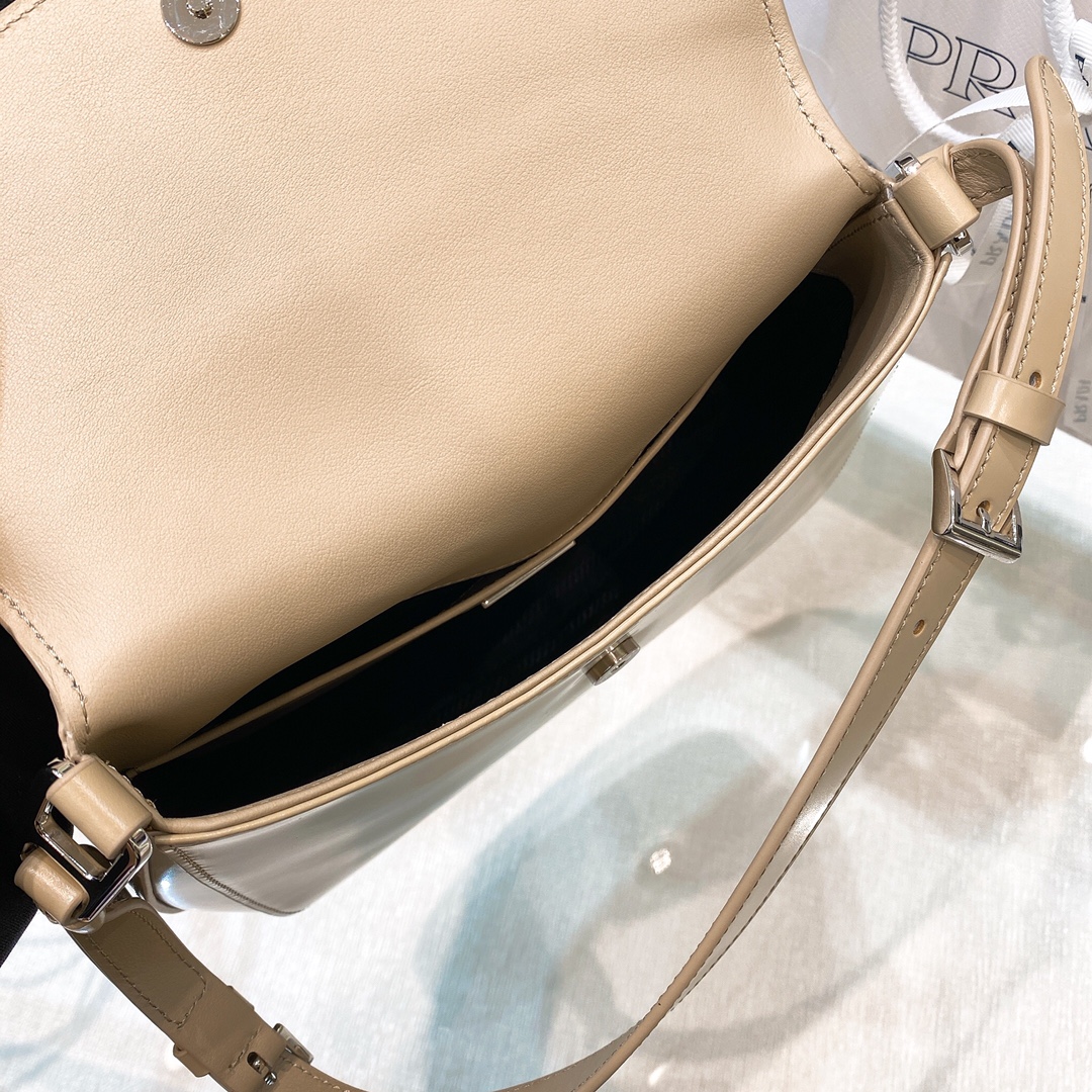 Prada Cleo Brushed Leather Shoulder Bag In Apricot(24-19-6cm)   1BD303 - PerfectKickZ