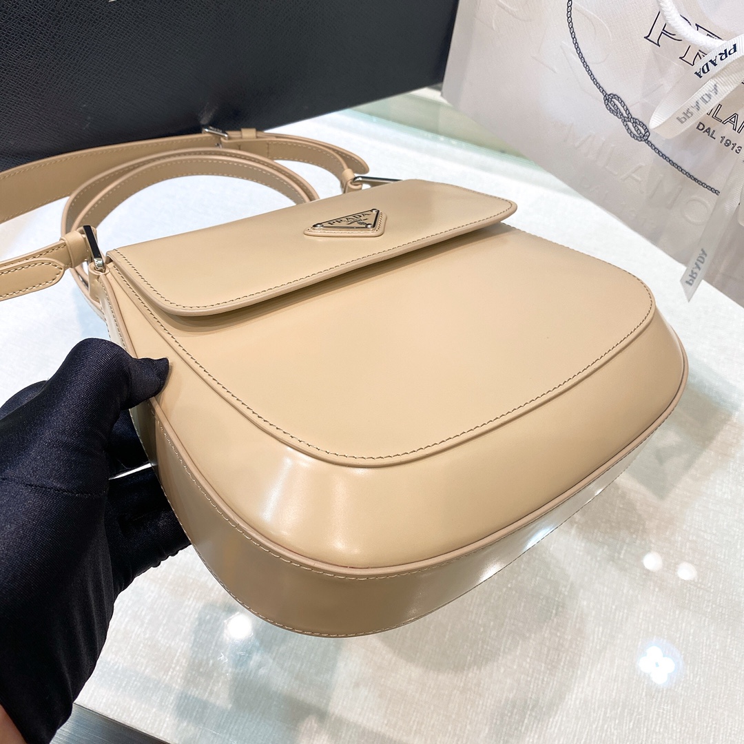 Prada Cleo Brushed Leather Shoulder Bag In Apricot(24-19-6cm)   1BD303 - PerfectKickZ