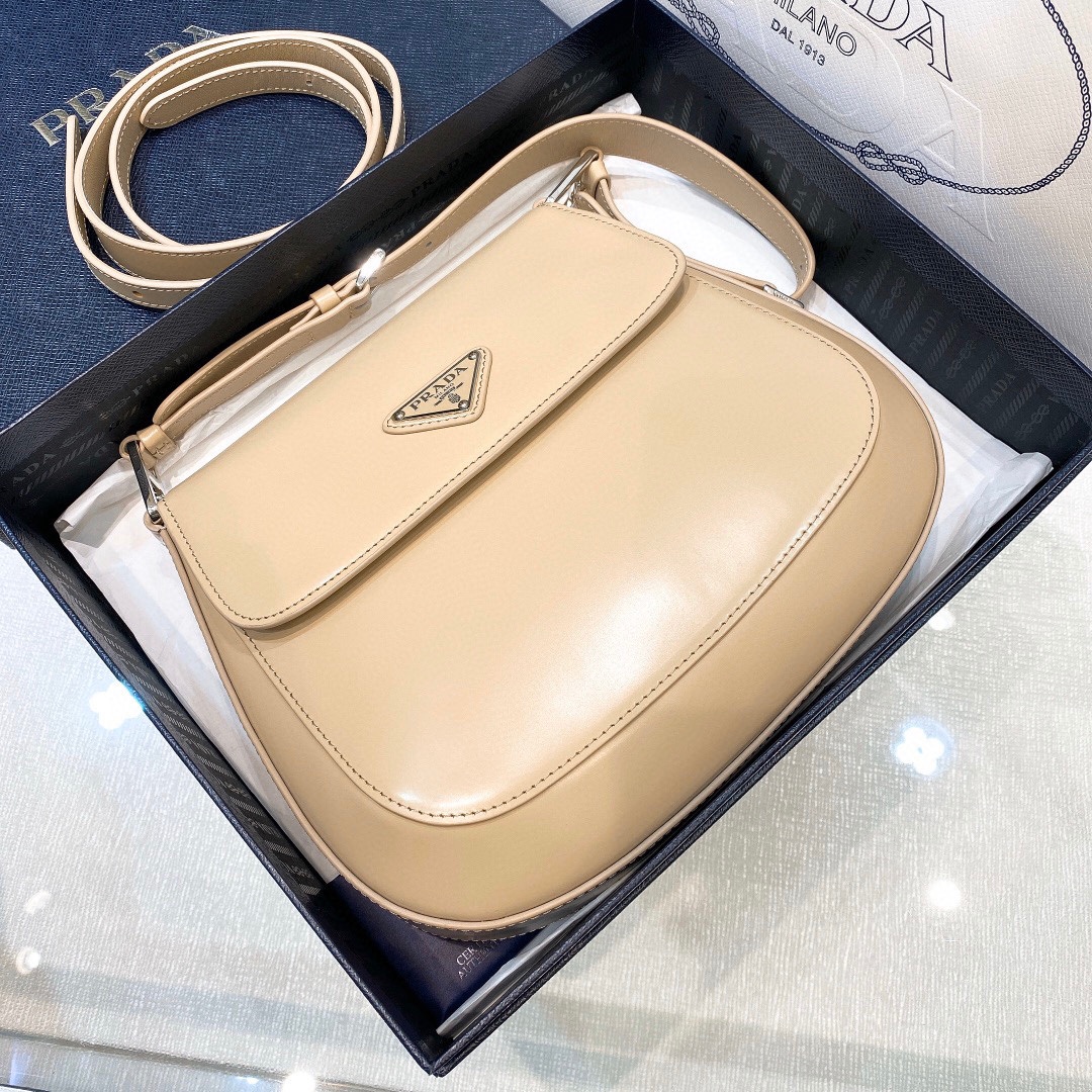 Prada Cleo Brushed Leather Shoulder Bag In Apricot(24-19-6cm)   1BD303 - PerfectKickZ