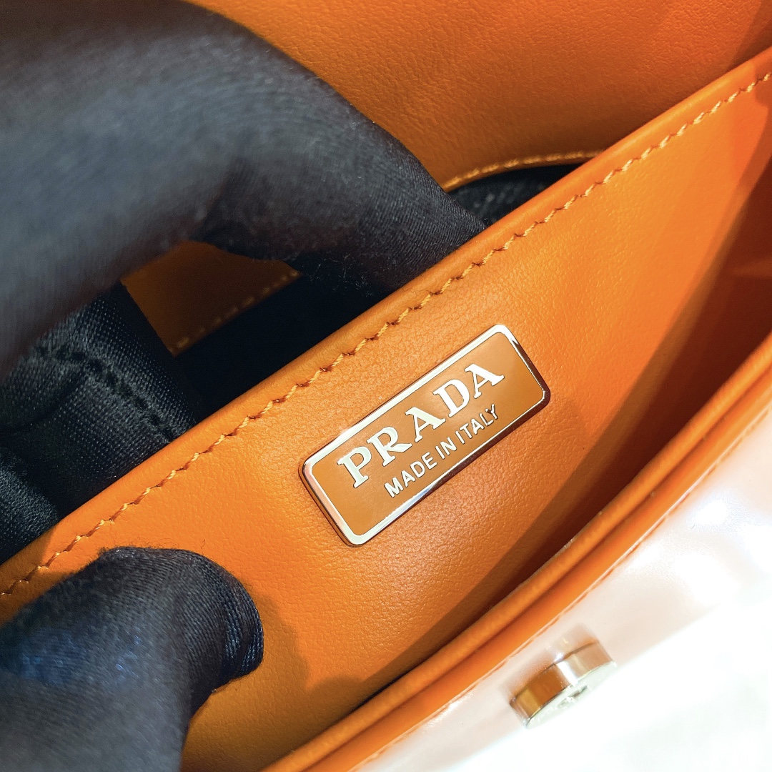 Prada Cleo Brushed Leather Shoulder Bag In Orange(24-19-6cm)   1BD303 - PerfectKickZ